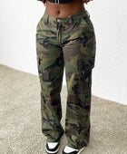 Camo Print Low Waist Straight Leg Jeans