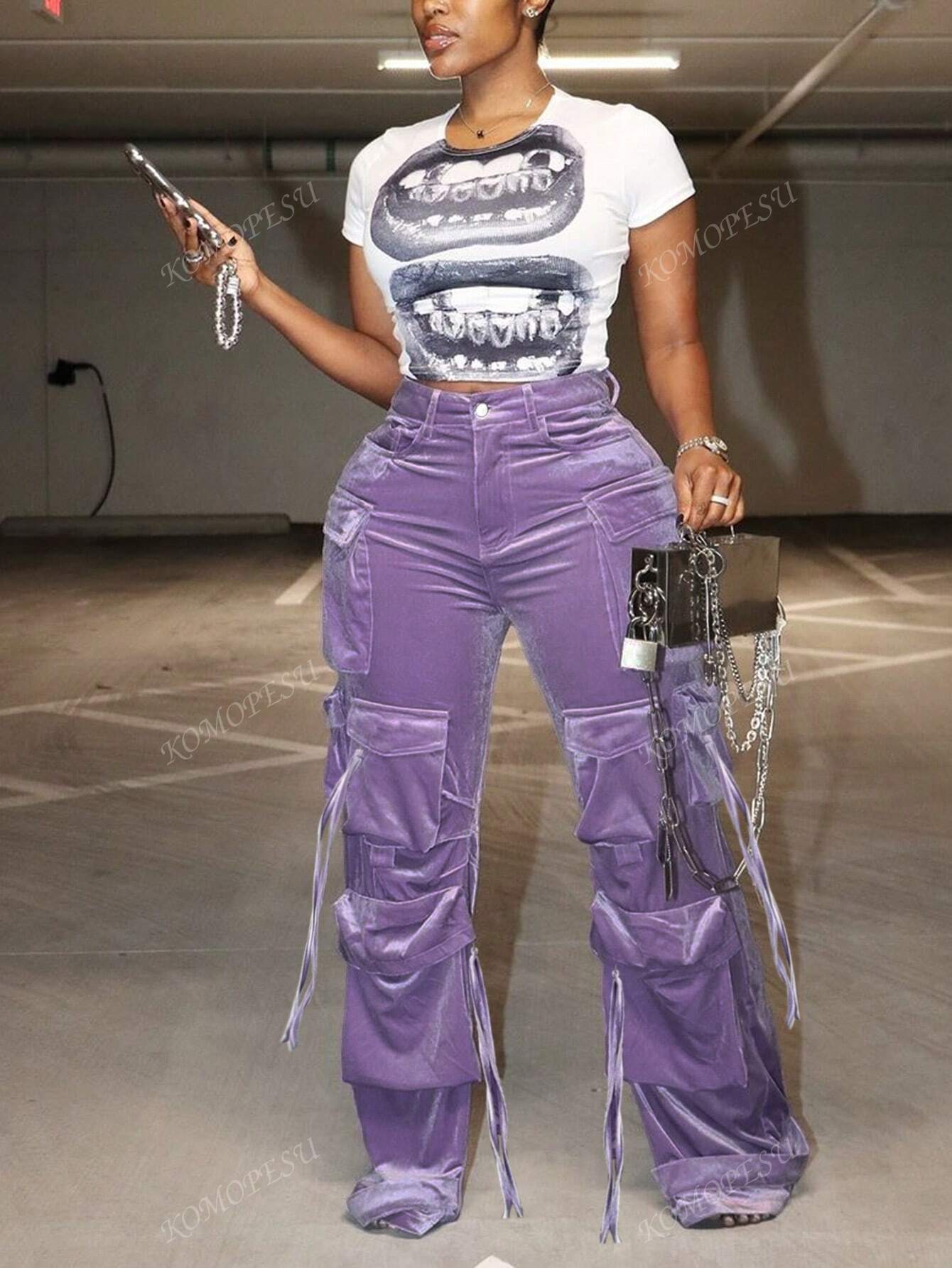 Multi-Pocket Velvet Cargo Pants - Body By J'ne