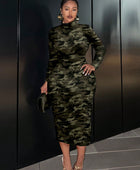 Camouflage Long Sleeve Crew Neck Dress