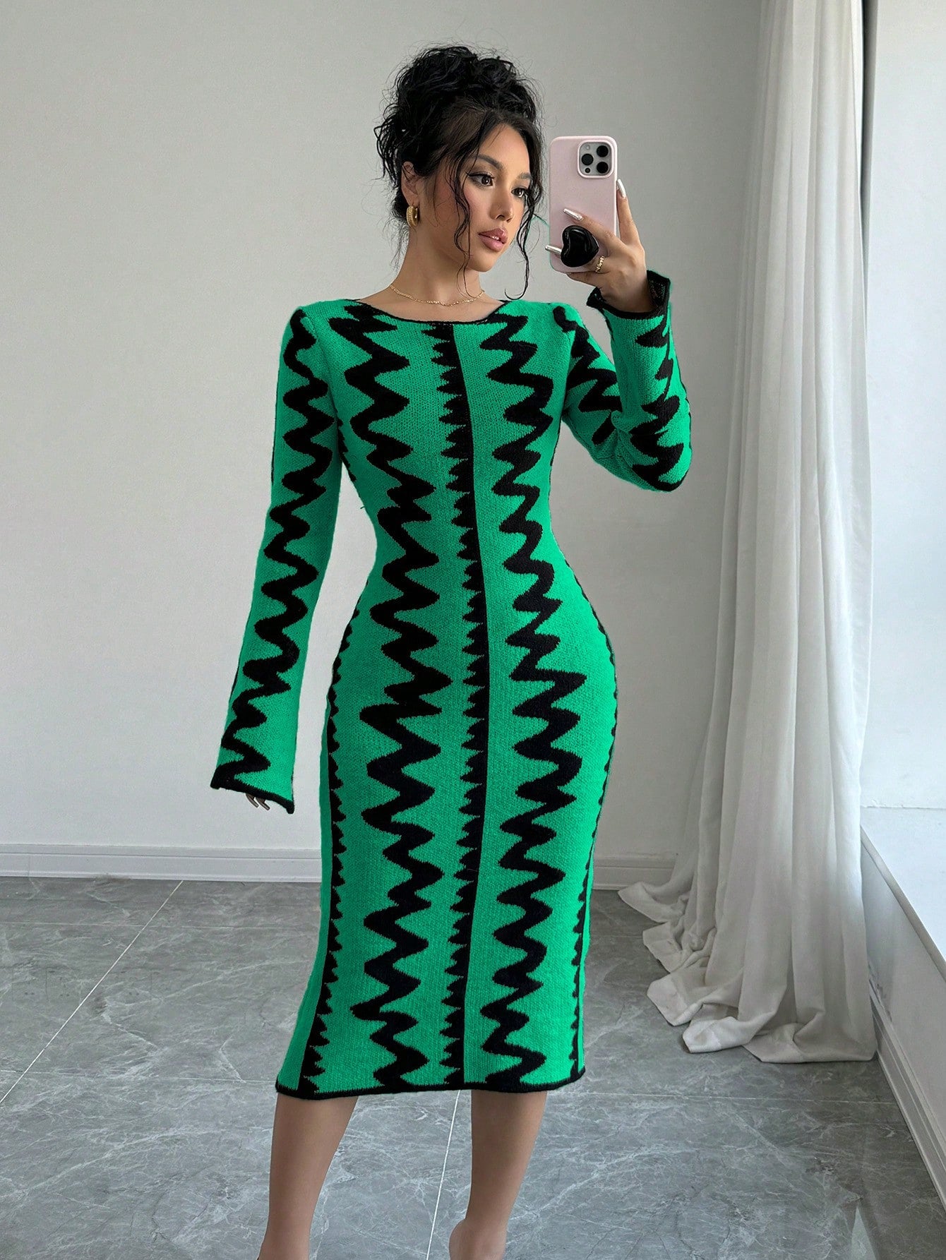 Jacquard Knitted Bodycon Dress - Body By J'ne