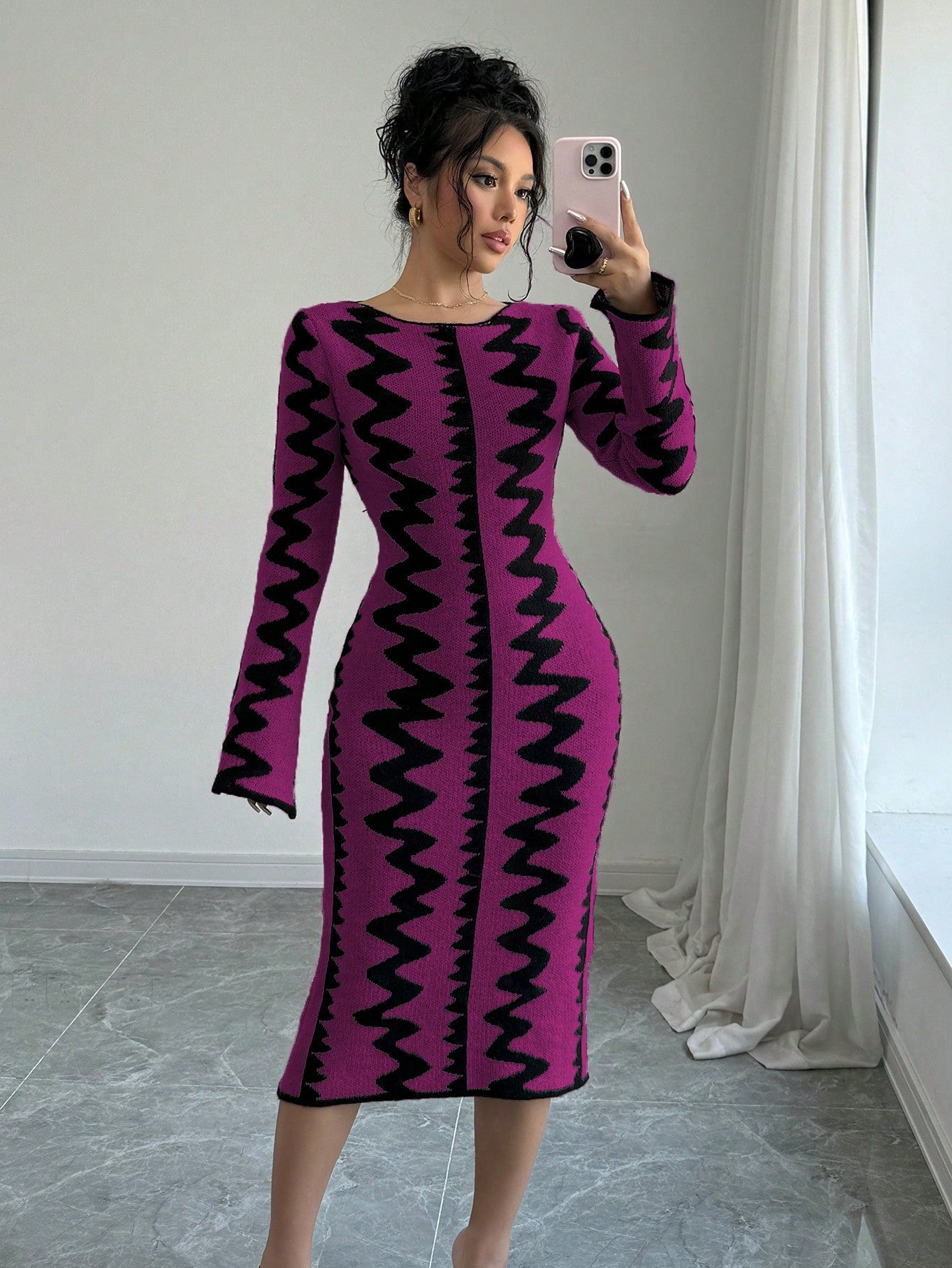 Jacquard Knitted Bodycon Dress - Body By J'ne