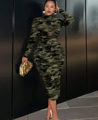 Camouflage Long Sleeve Crew Neck Dress