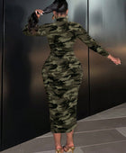 Camouflage Long Sleeve Crew Neck Dress