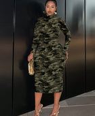 Camouflage Long Sleeve Crew Neck Dress