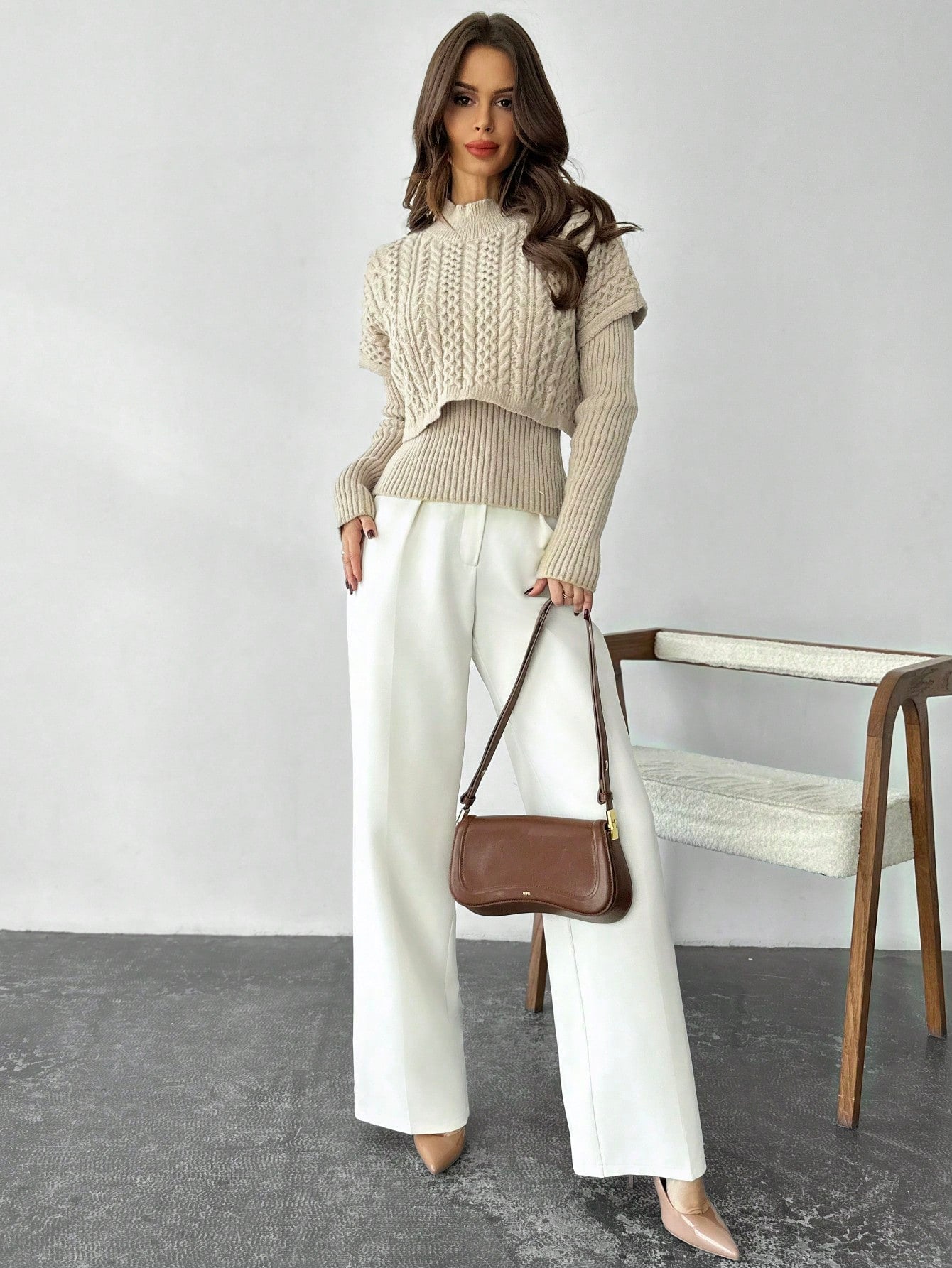 Crew Neck Khaki Sweater