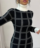 Plaid Fitted Knit Sweater Dress