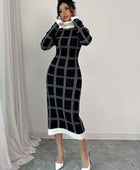 Plaid Fitted Knit Sweater Dress