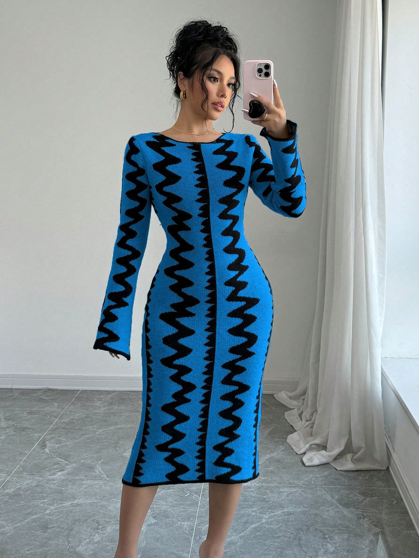 Jacquard Knitted Bodycon Dress