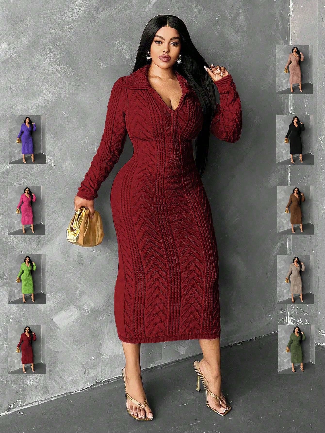 In Motion Long Sleeve Knit Sweater Dress