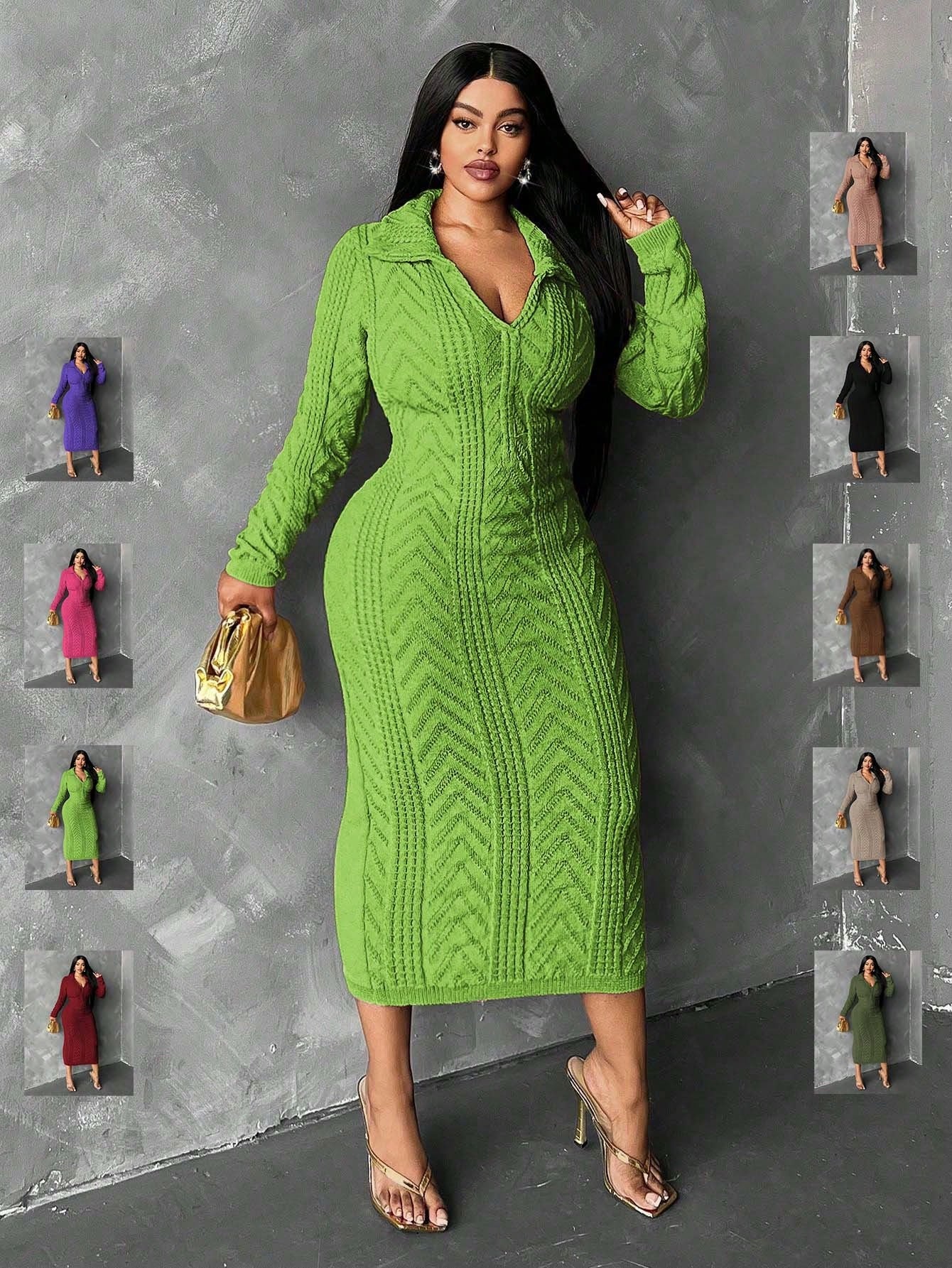 In Motion Long Sleeve Knit Sweater Dress - Body By J'ne
