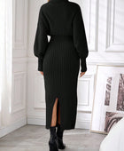 Turtleneck Dress With Cable Pattern