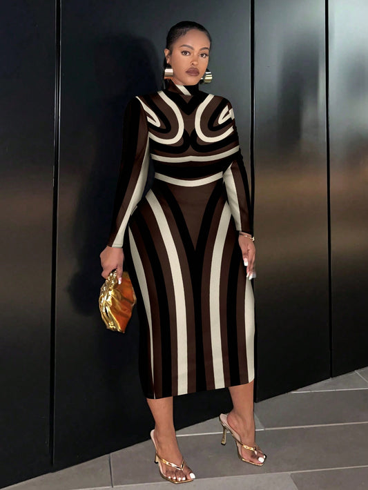 Artistic Print Long Sleeve Bodycon Dress - Body By J'ne