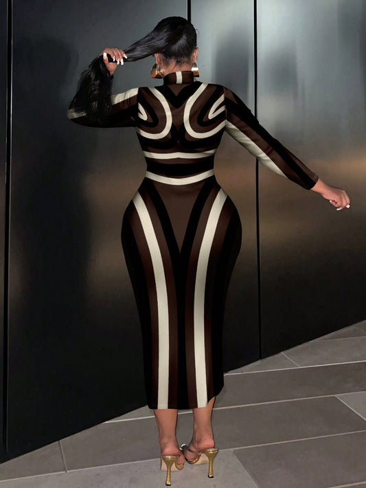 Artistic Print Long Sleeve Bodycon Dress - Body By J'ne