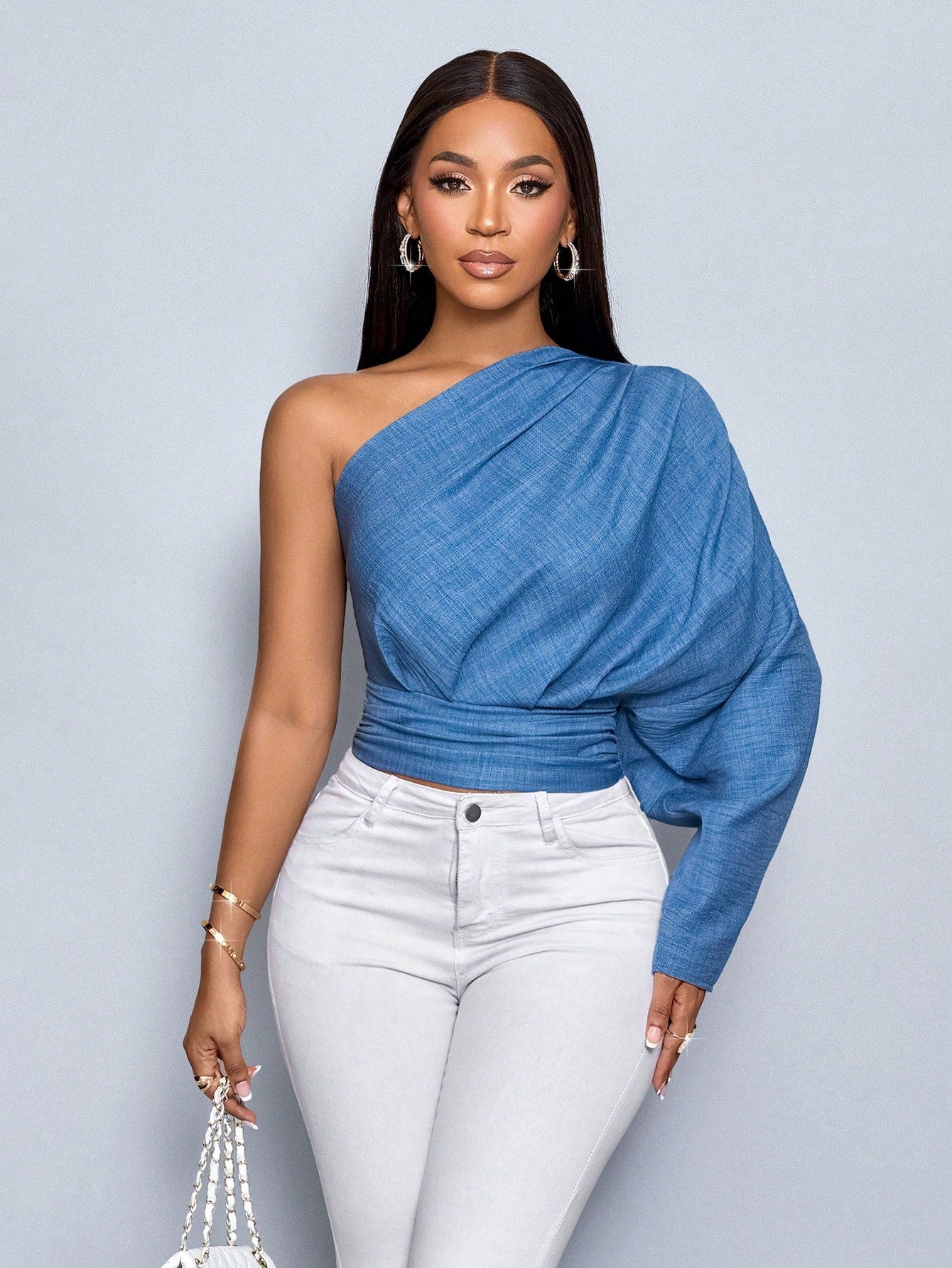 Blue One Shoulder Top