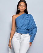 Blue One Shoulder Top