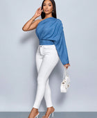 Blue One Shoulder Top