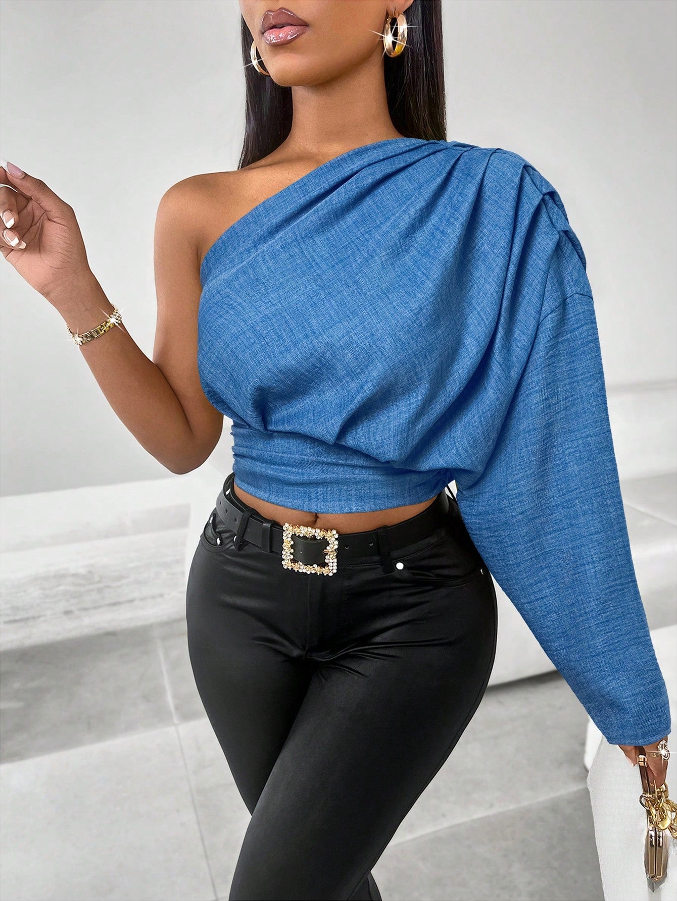 Blue One Shoulder Top