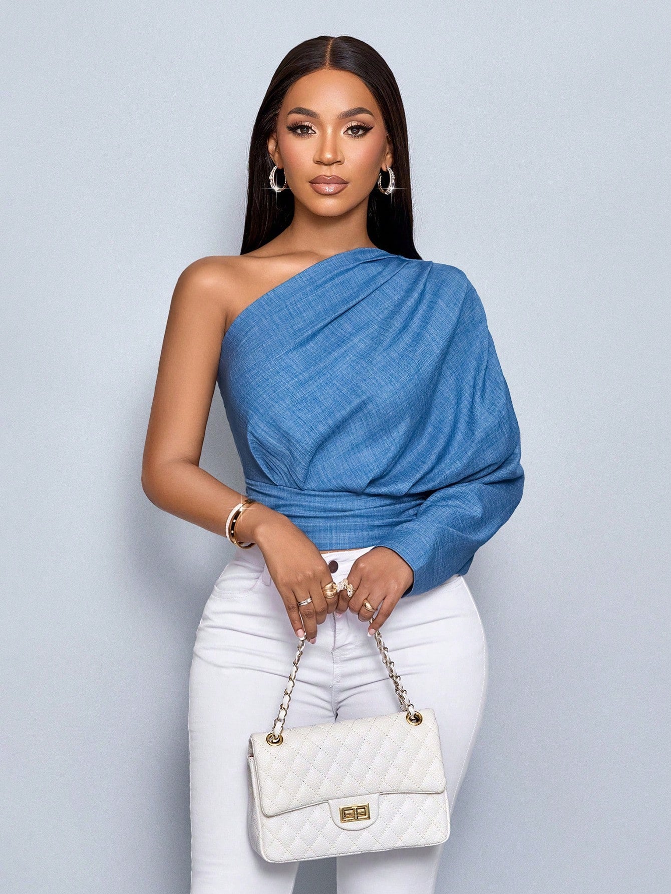 Blue One Shoulder Top