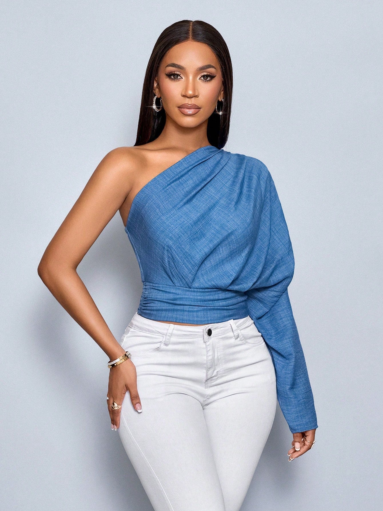 Blue One Shoulder Top