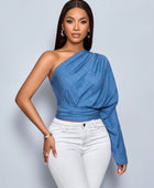 Blue One Shoulder Top