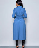 Long Sleeve Blue Color Lapel Neck Top