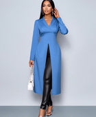 Long Sleeve Blue Color Lapel Neck Top