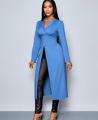 Long Sleeve Blue Color Lapel Neck Top