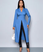 Long Sleeve Blue Color Lapel Neck Top