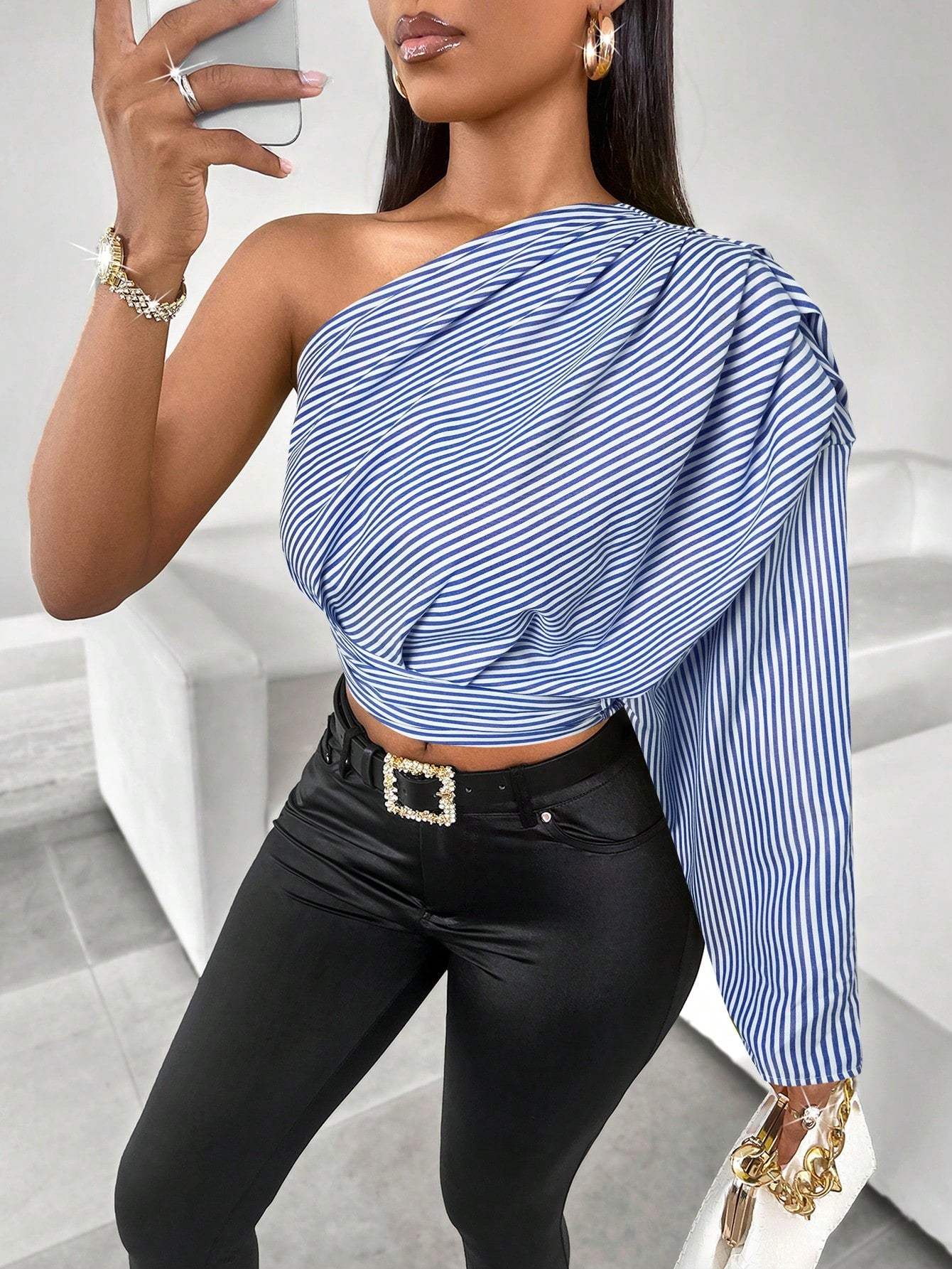 Blue One Shoulder Top