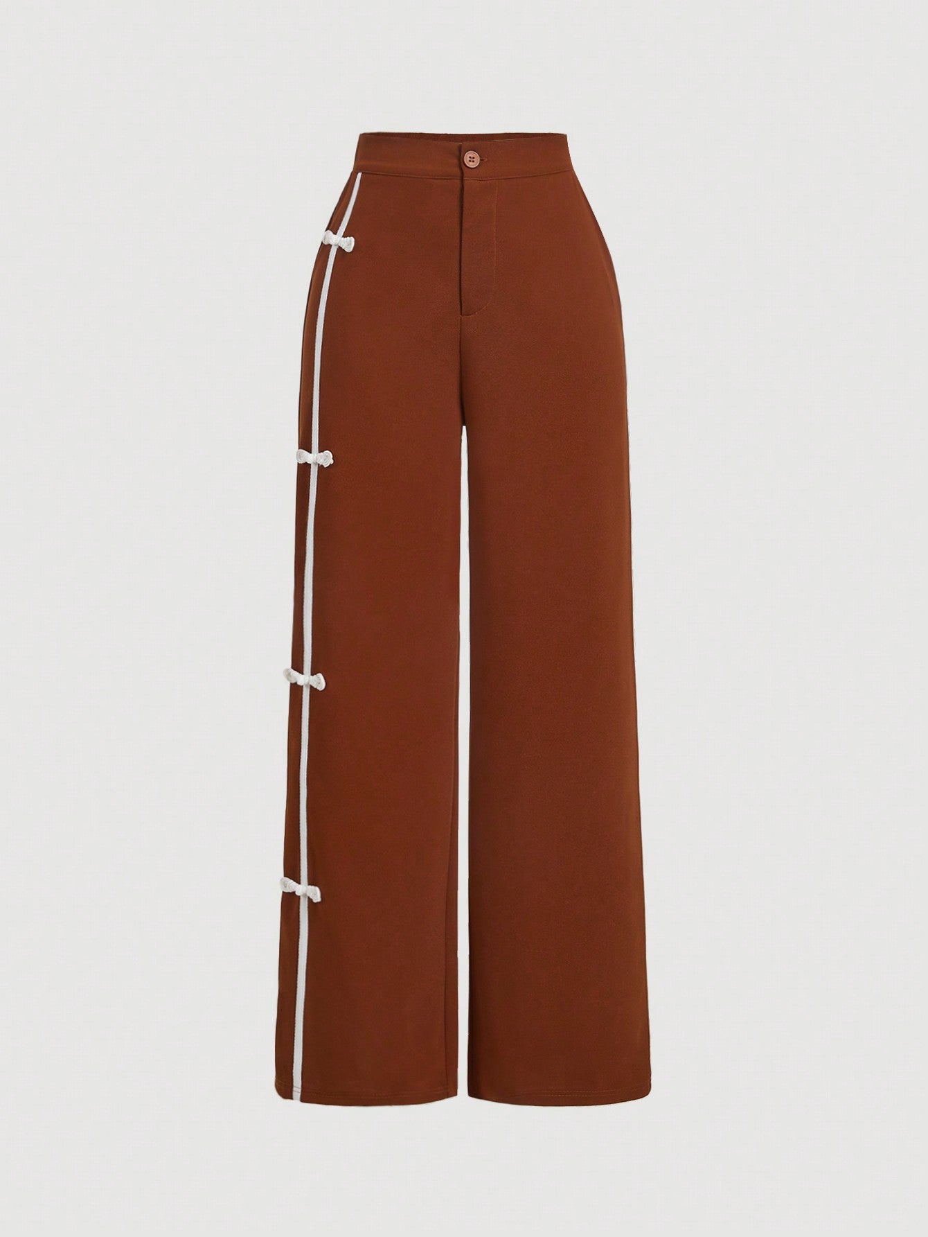 Button Decor Straight Leg Pants - Body By J'ne