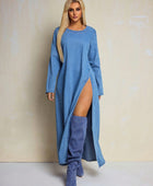 Round Neck Side Slit Denim Dress