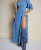 Round Neck Side Slit Denim Dress