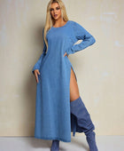 Round Neck Side Slit Denim Dress