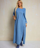 Round Neck Side Slit Denim Dress