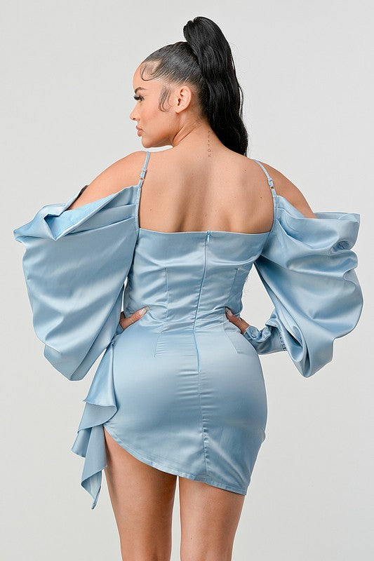 Elegant Puff Shoulder Satin Mini Dress - Body By J'ne