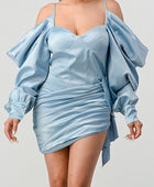 Elegant Puff Shoulder Satin Mini Dress