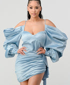 Elegant Puff Shoulder Satin Mini Dress