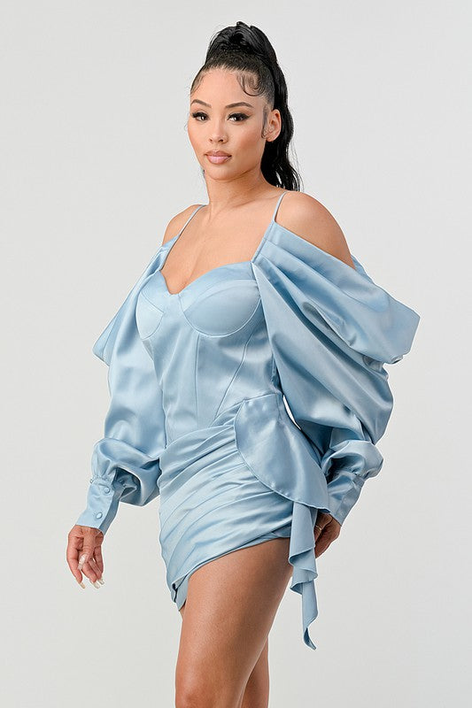 Elegant Puff Shoulder Satin Mini Dress - Body By J'ne