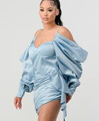 Elegant Puff Shoulder Satin Mini Dress