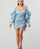 Elegant Puff Shoulder Satin Mini Dress