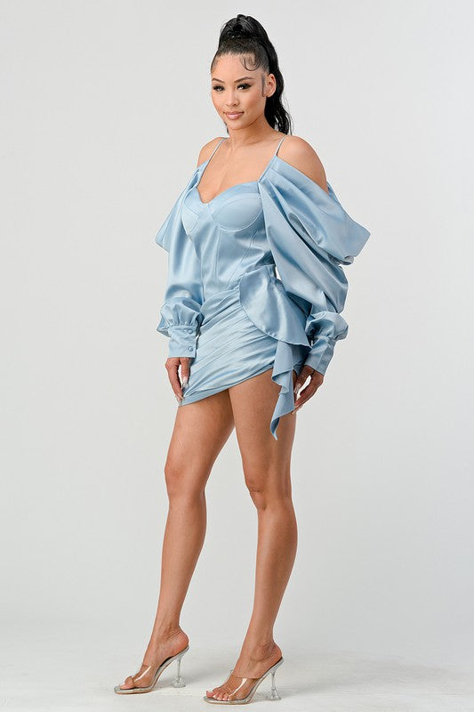 Elegant Puff Shoulder Satin Mini Dress - Body By J'ne
