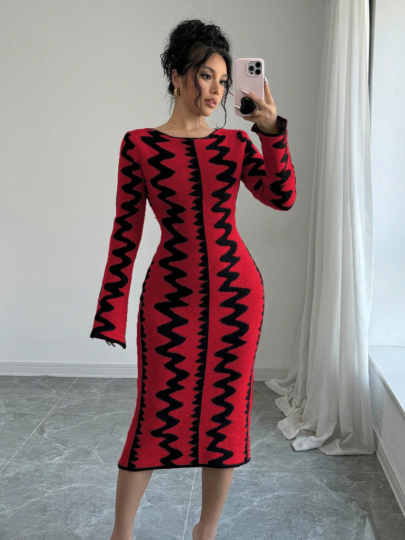 Jacquard Knitted Bodycon Dress - Body By J'ne