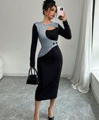 Hollow-Out Long Sleeve Midi Dress