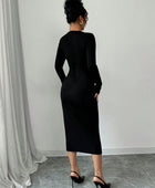 Hollow-Out Long Sleeve Midi Dress