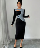 Hollow-Out Long Sleeve Midi Dress