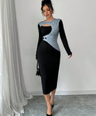 Hollow-Out Long Sleeve Midi Dress