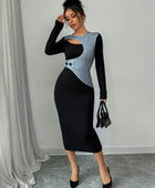 Hollow-Out Long Sleeve Midi Dress