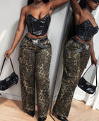 Camo Print Low Waist Straight Leg Jeans