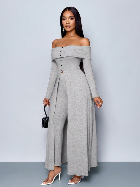 Sage Simple Off Sleeve Jumpsuit