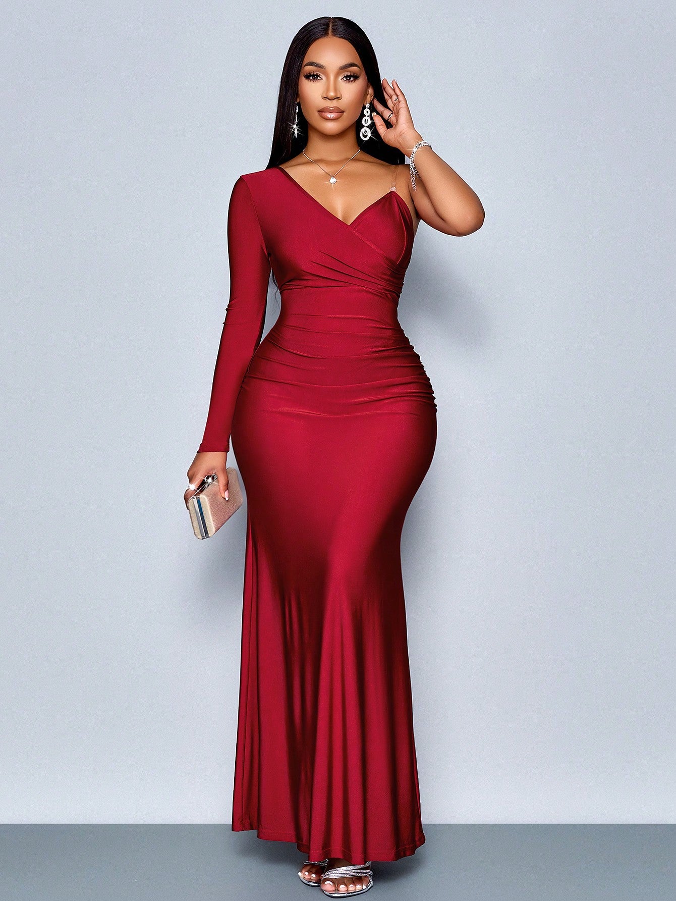 Asymmetrical Mermaid Hem Bodycon Maxi Dress